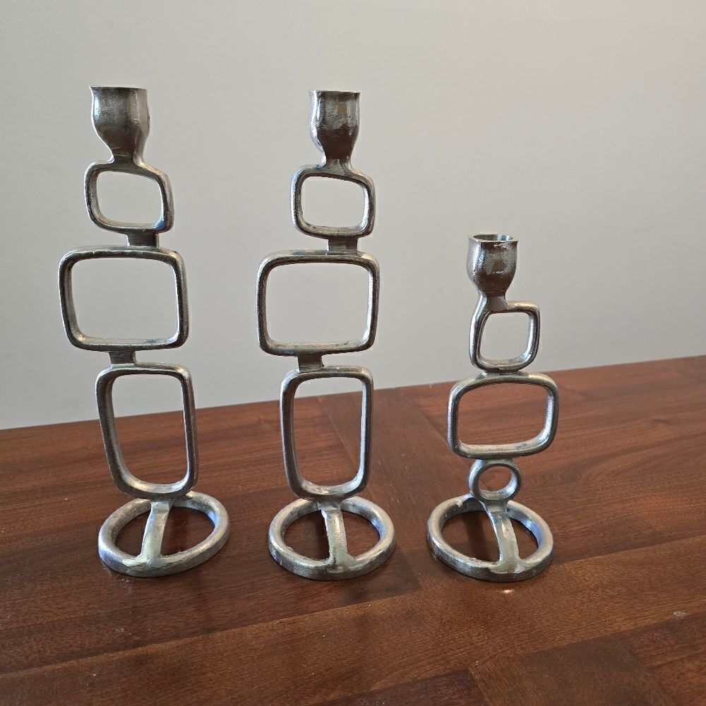 Modern MCM Candle Holder Made in India Silver Tone Brutalist Style - Picture 2 of 11
